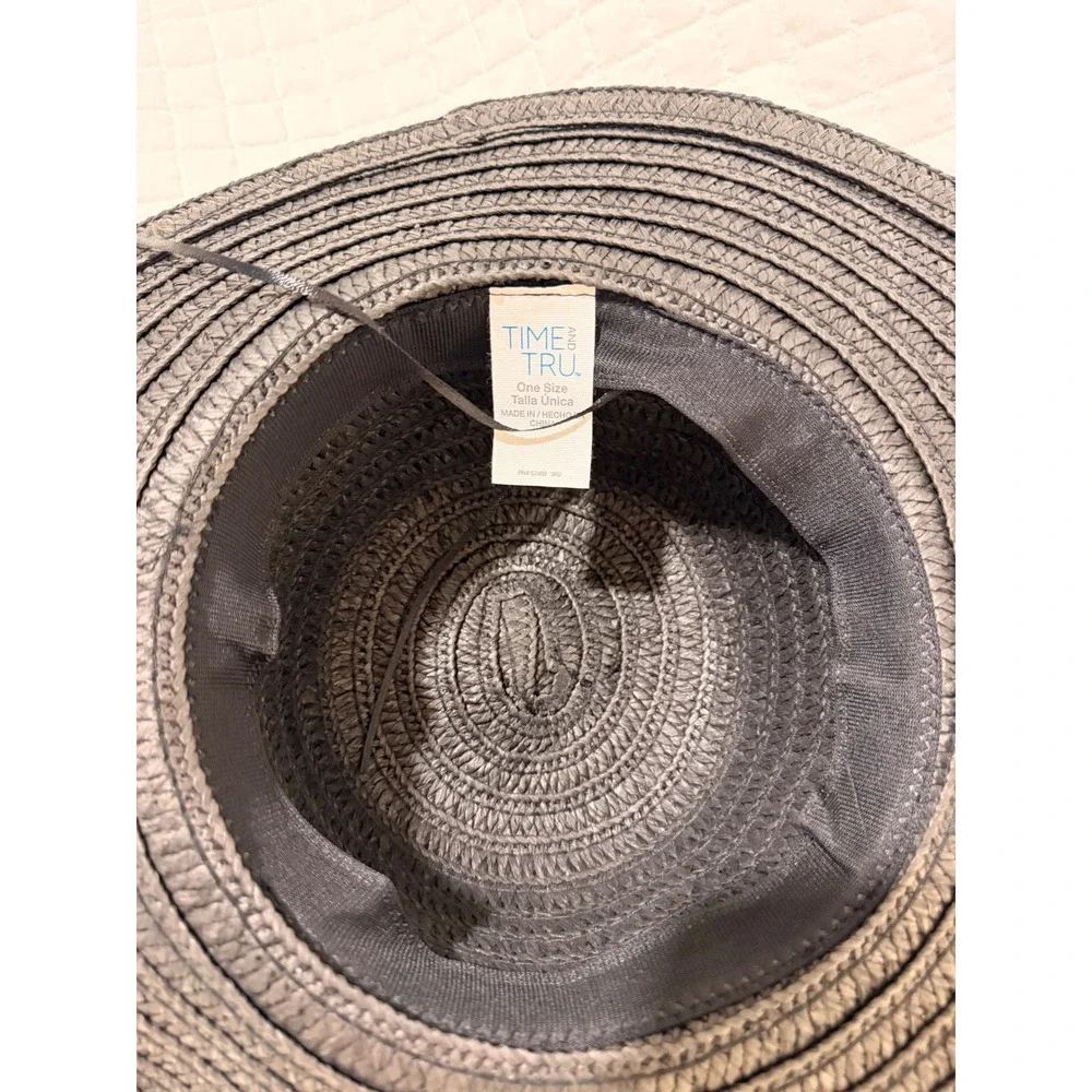 Time and Tru Sun Hat Women One Size Black Excellent Wide‎ Brim Straw Woven